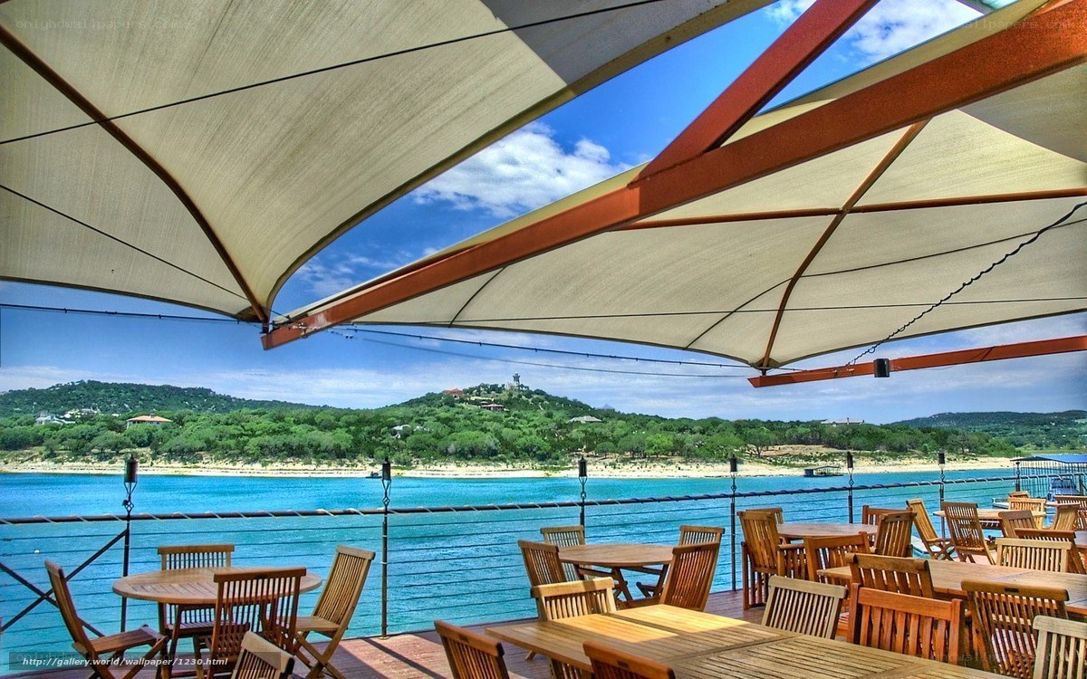 Outdoor cafe by the lake