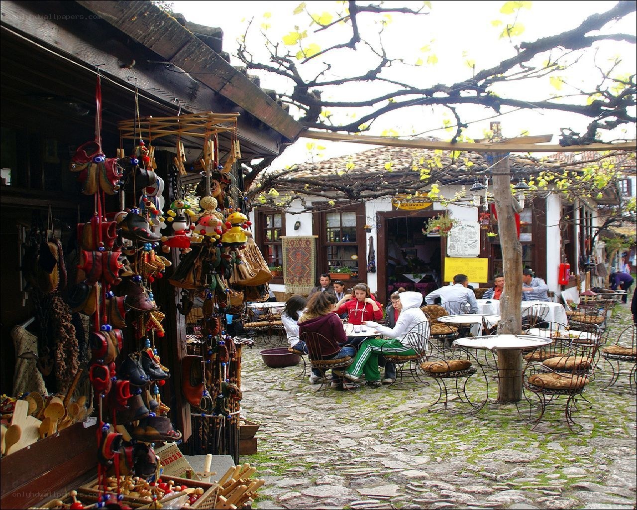 Outdoor cafe in a historic town