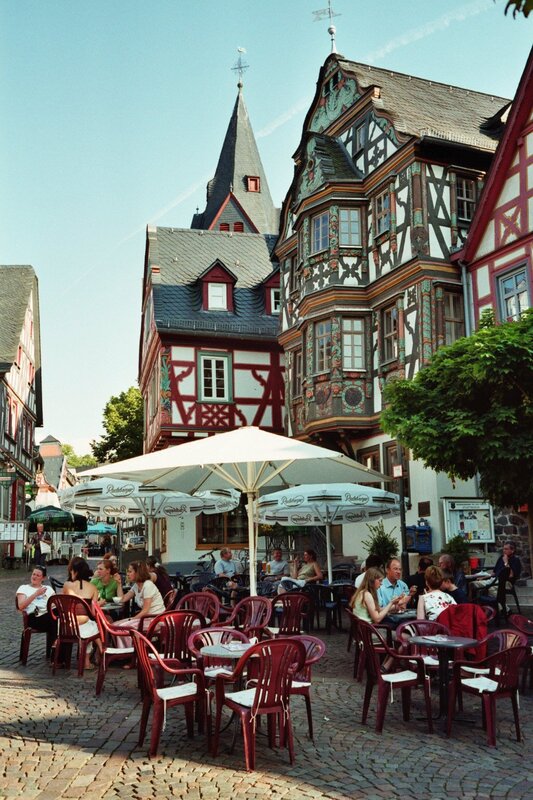 Outdoor cafe in a historic town