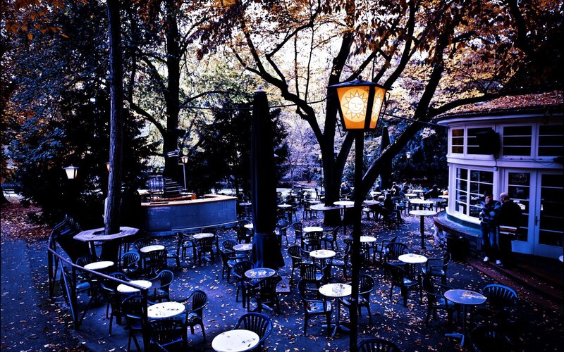 Outdoor cafe in autumn park