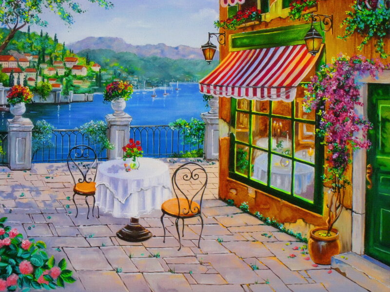 Outdoor Cafe Table — Blue