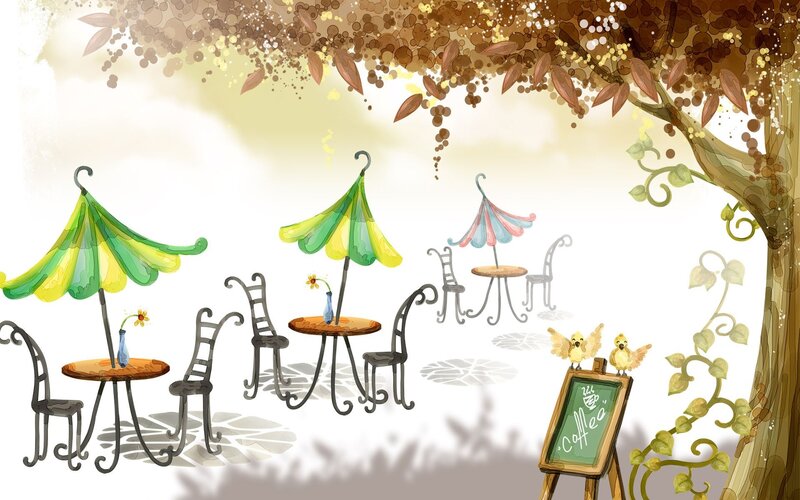 Outdoor cafe under autumn trees