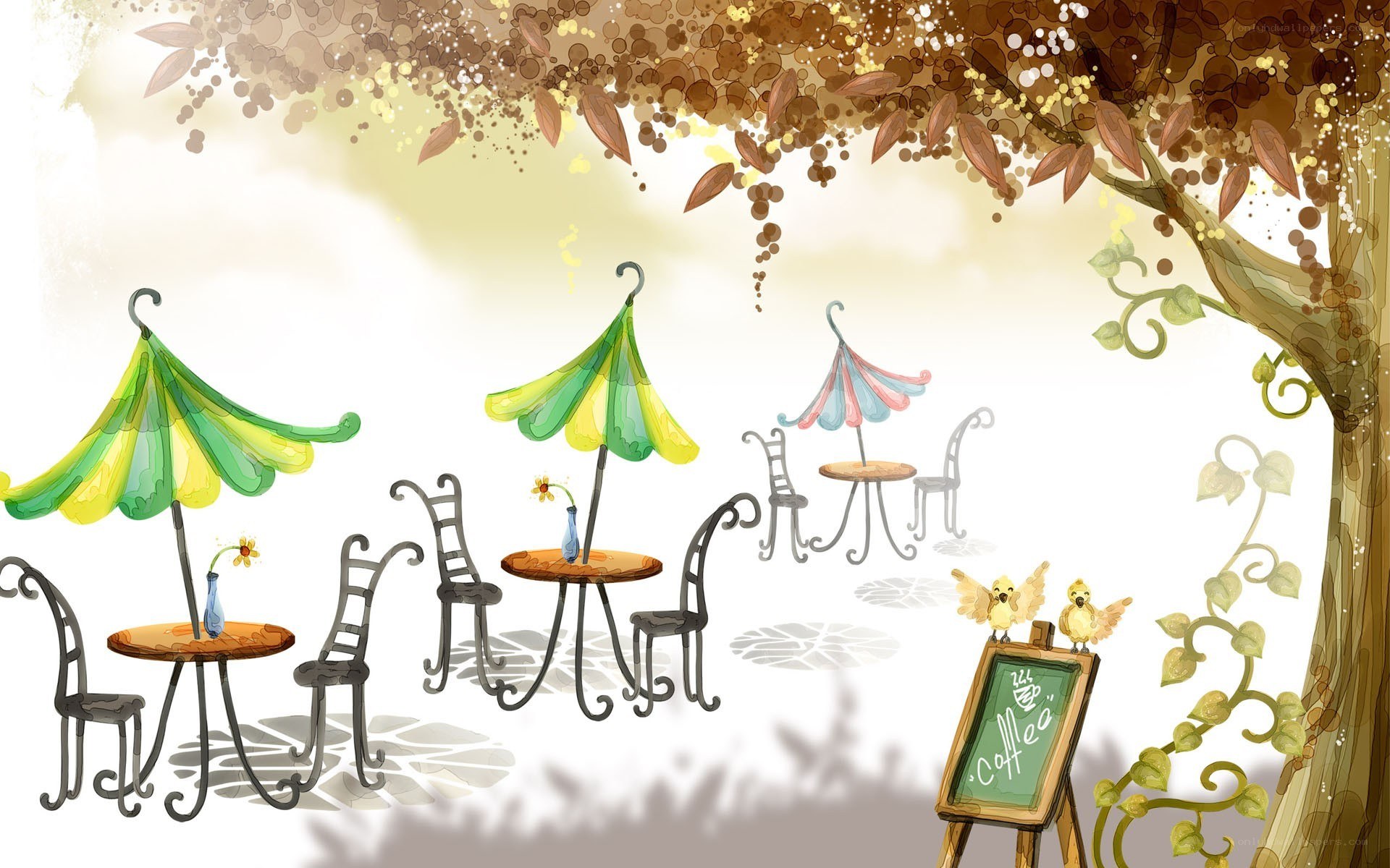Outdoor cafe under autumn trees