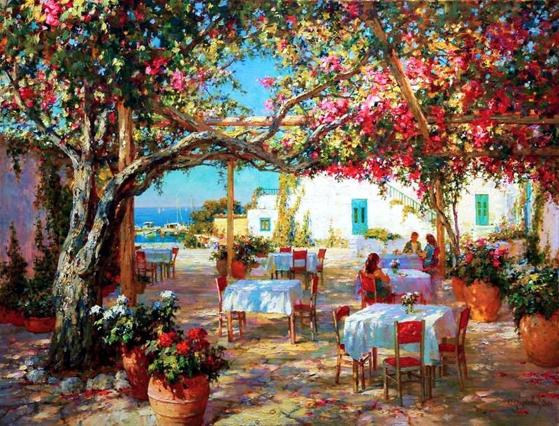 Outdoor Cafe under Tree — Blue