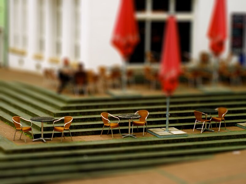 Outdoor cafe with miniature effect