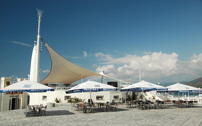 Outdoor Cafe with Umbrellas