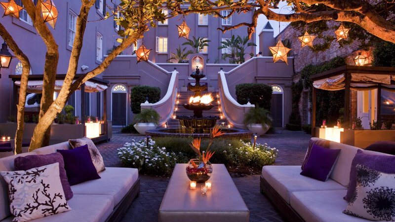 Outdoor Courtyard Seating — Purple