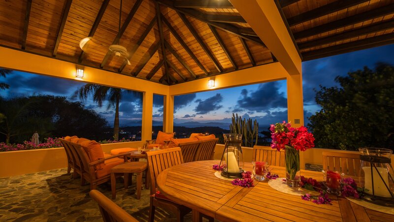 Outdoor Dining Area — Brown, Serene, Night, Photograph, Table