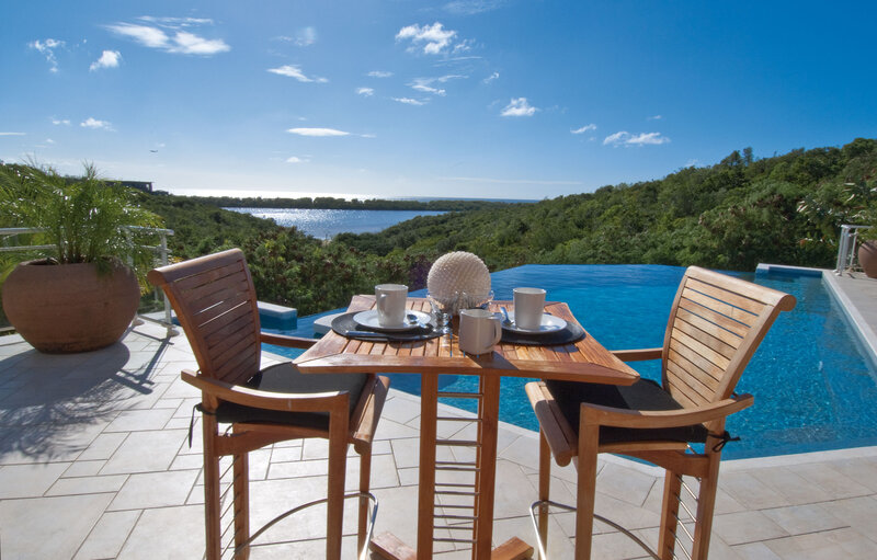 Outdoor Dining Table — Blue, Serene, Afternoon, Photograph