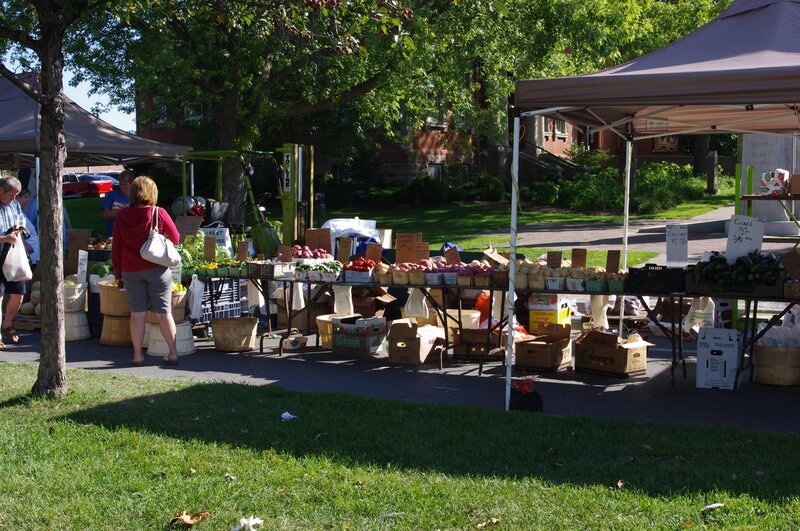 Outdoor farmers market on a sunny day