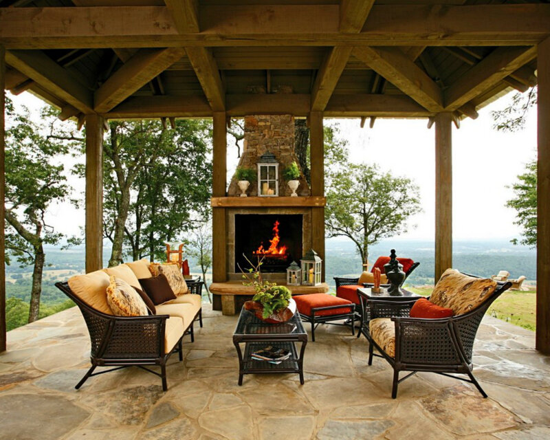 Outdoor Fireplace Patio — Brown, Serene, Afternoon, Photograph