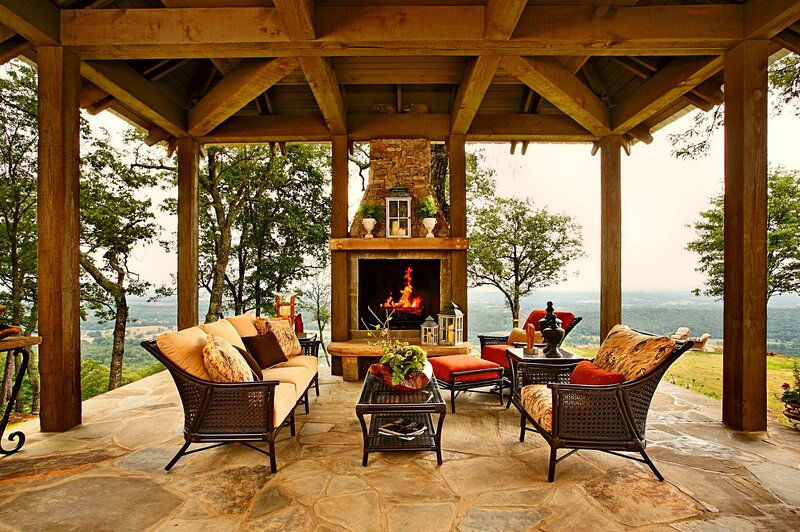 Outdoor Fireplace Patio — Brown, Serene, Afternoon