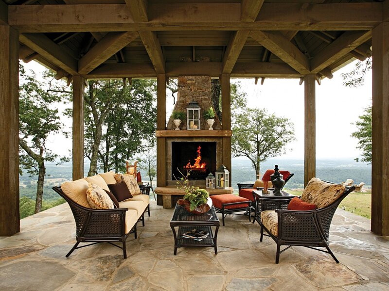 Outdoor Fireplace Patio — Brown, Serene