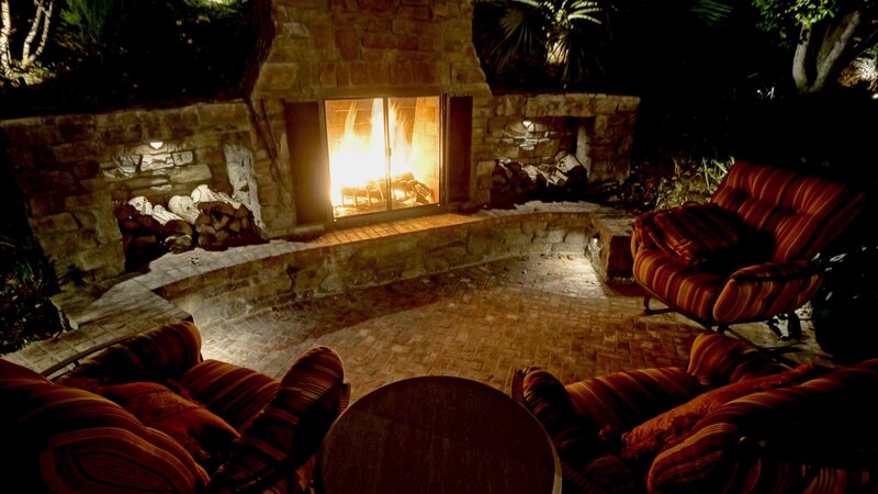 Outdoor Fireplace Seating — Brown, Cozy