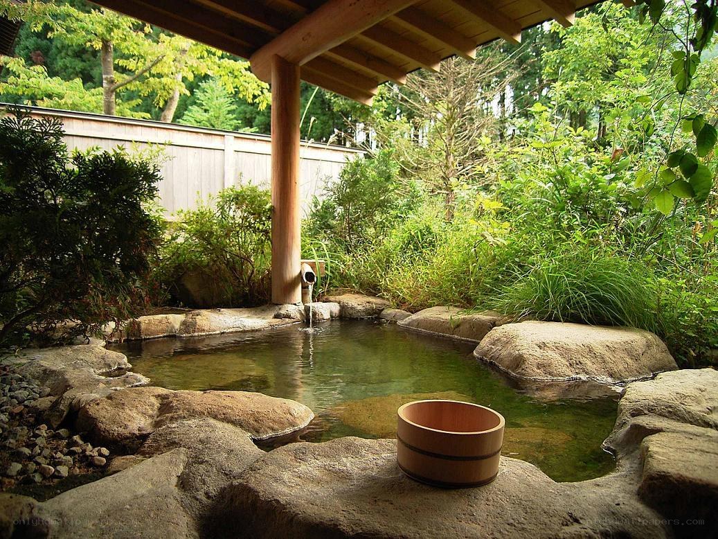 Outdoor Japanese onsen bath