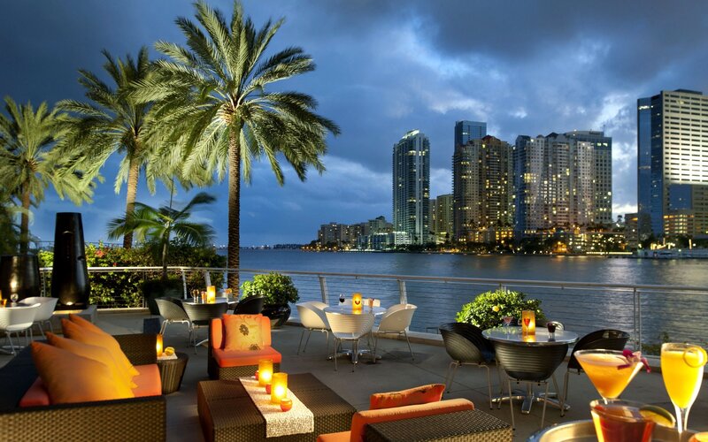 Outdoor Lounge by Water — Blue, Dramatic, Night, Photograph
