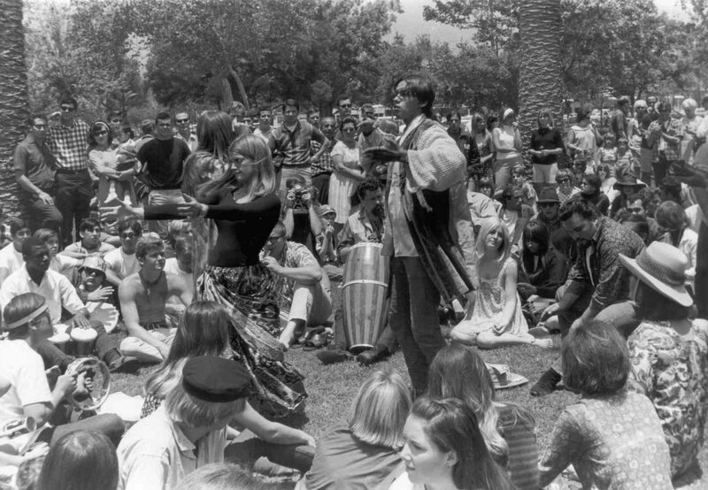 Outdoor music gathering in park