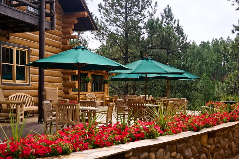 Outdoor patio at a log cabin