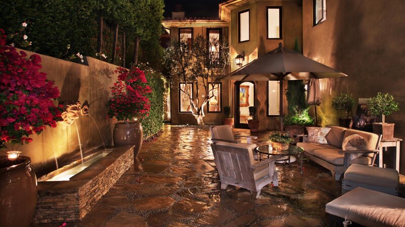 Outdoor Patio at Night — Brown, Serene