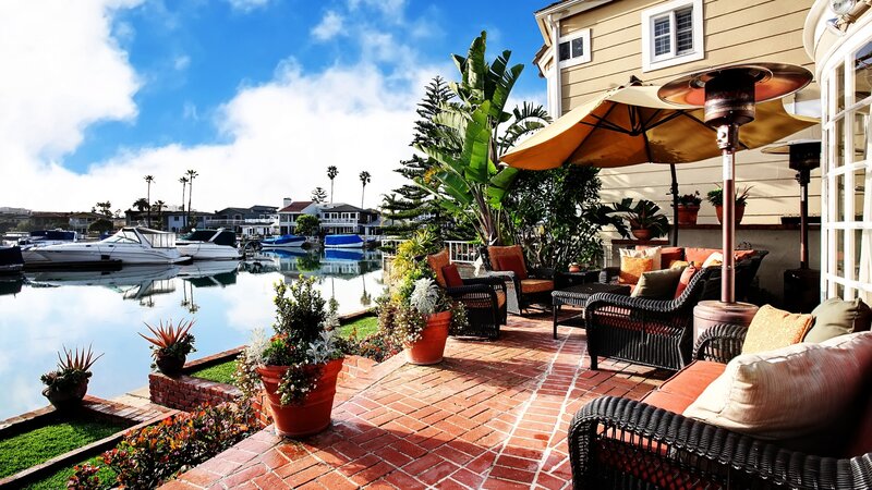 Outdoor Patio by Water — Red, Serene