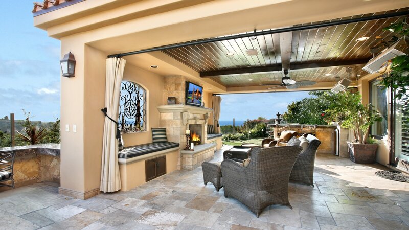 Outdoor Patio with Fireplace — Beige, Relaxed, Afternoon