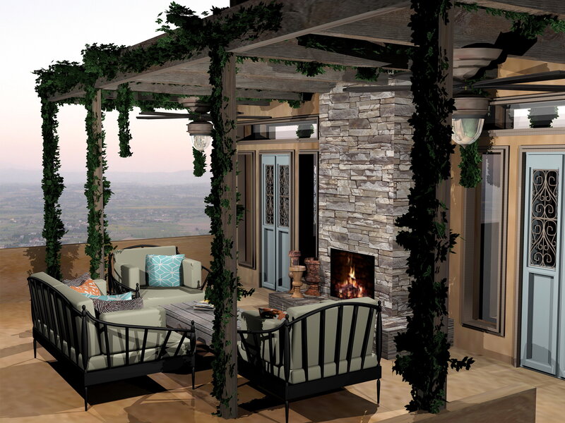 Outdoor Patio with Fireplace — Beige, Serene