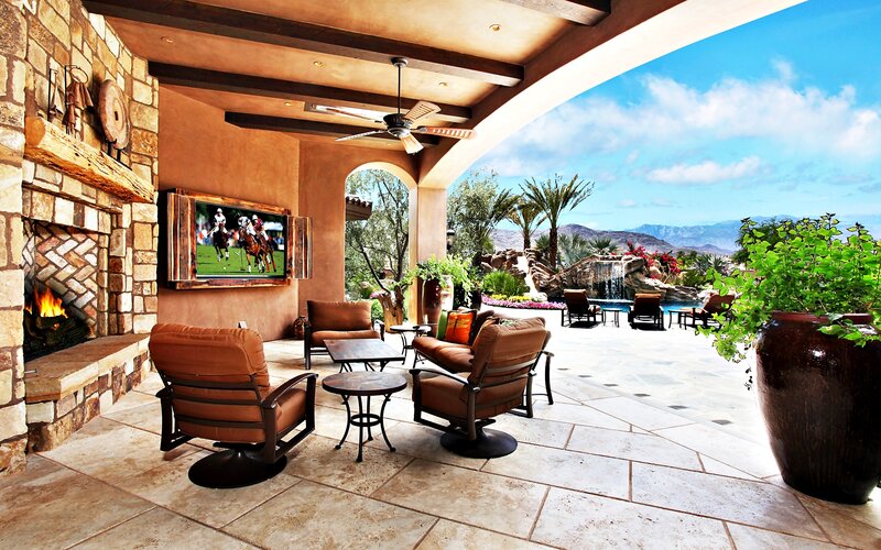 Outdoor Patio with Fireplace — Brown, Relaxed