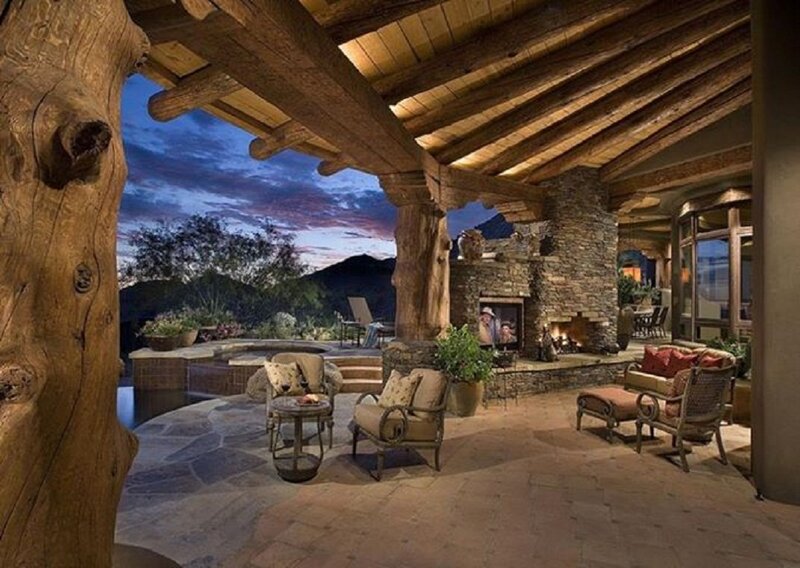 Outdoor Patio with Fireplace — Brown, Serene