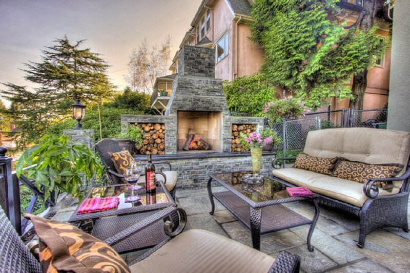 Outdoor Patio with Fireplace — Brown