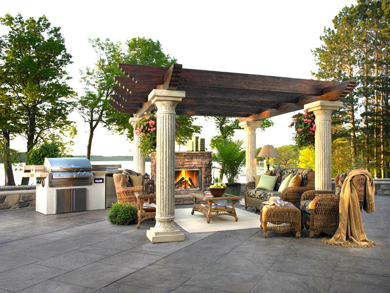 Outdoor Patio with Fireplace — Gray