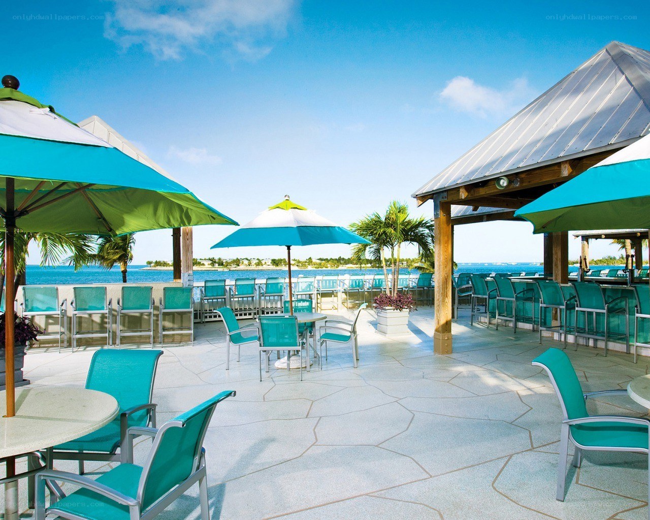 Outdoor patio with ocean view