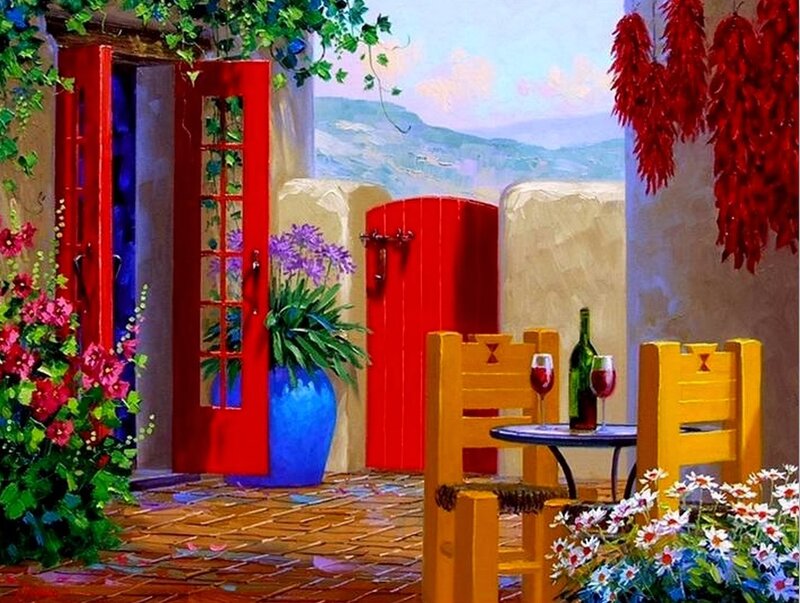 Outdoor Patio with Table — Red