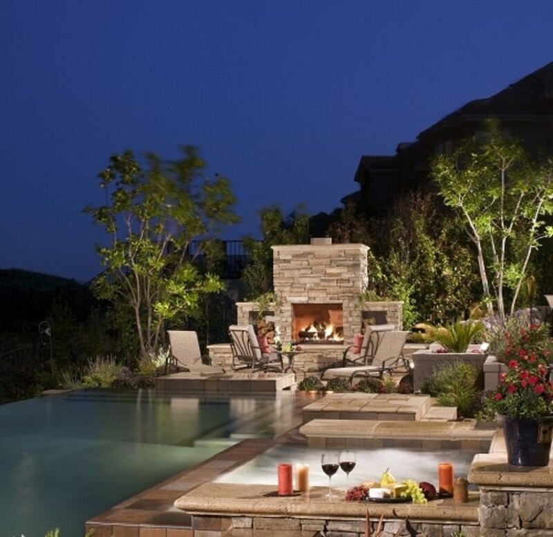Outdoor Pool and Fireplace