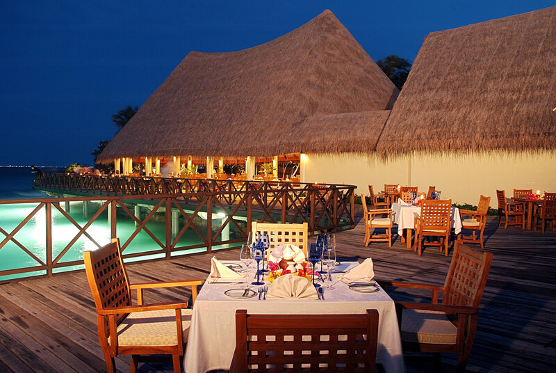 Outdoor Restaurant at Night — Blue, Serene