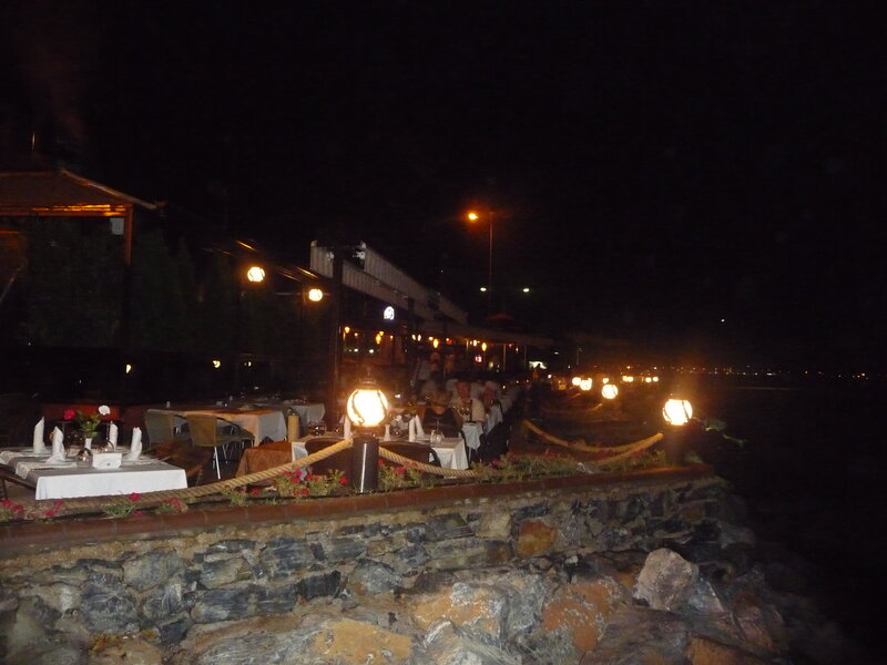 Outdoor restaurant at night