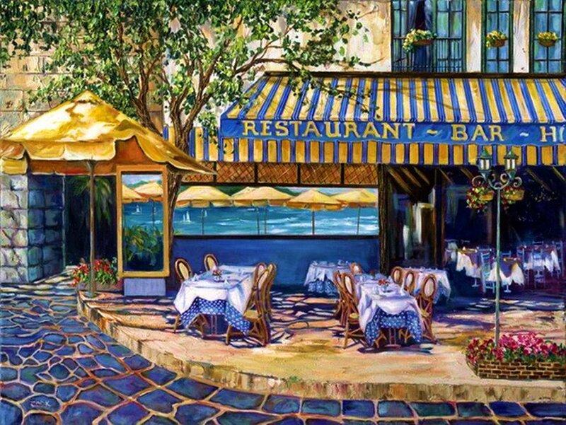 Outdoor Restaurant by Sea — Blue