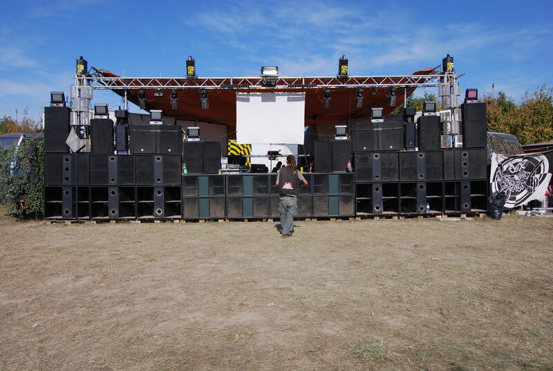 Outdoor stage setup with speakers