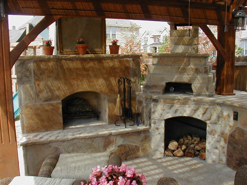 Outdoor stone fireplace and oven