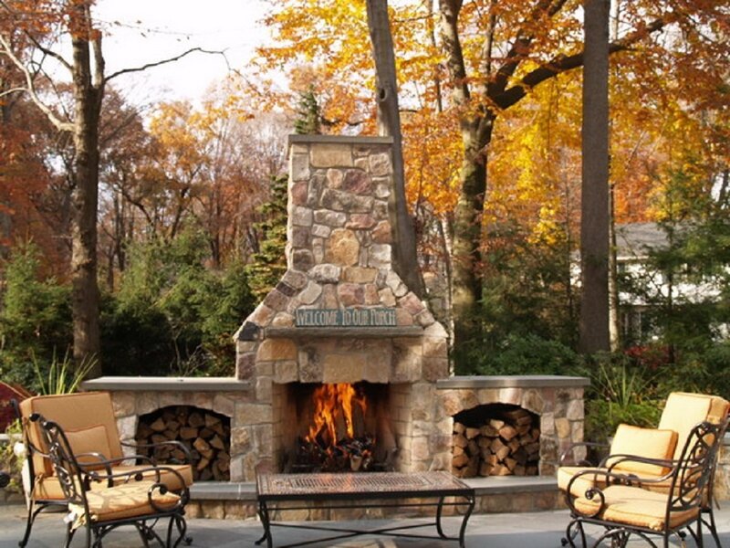 Outdoor Stone Fireplace — Brown