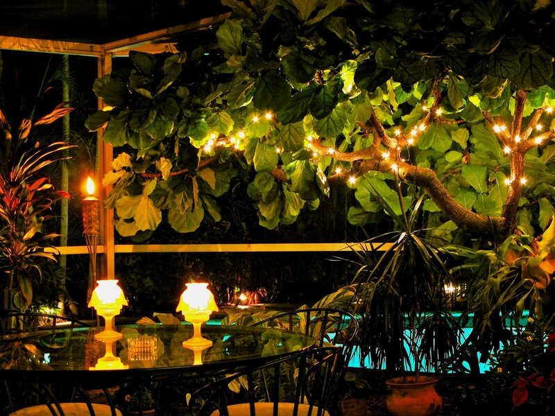Outdoor Table with Lamps