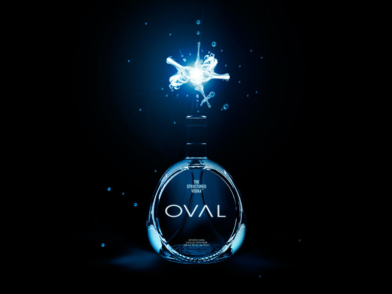 Oval Vodka Bottle with Water Splash