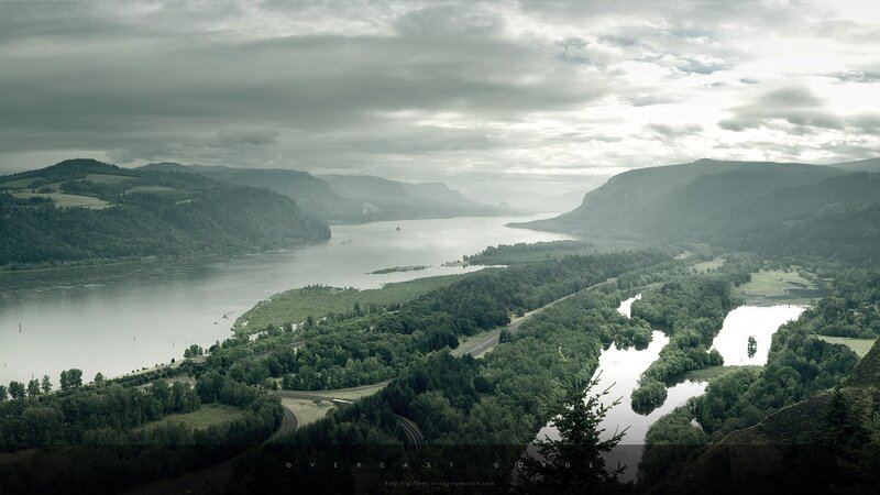 Overcast gorge landscape