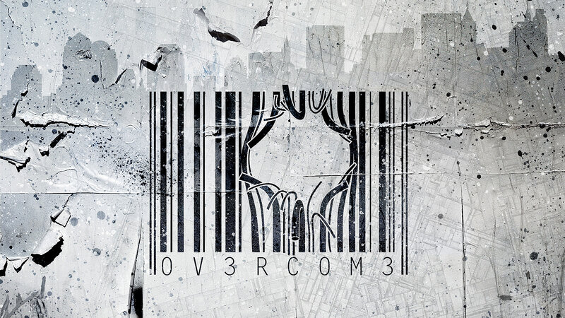 Overcom3 logo on grunge background