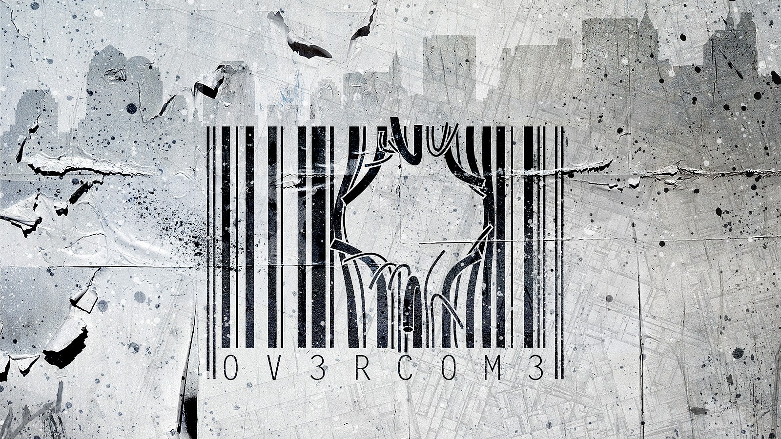 Overcom3 logo on grunge background