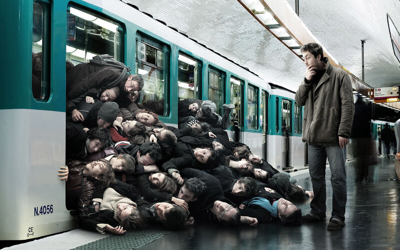 Overcrowded subway train