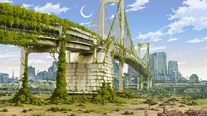 Overgrown Bridge Ruins — Green, Serene