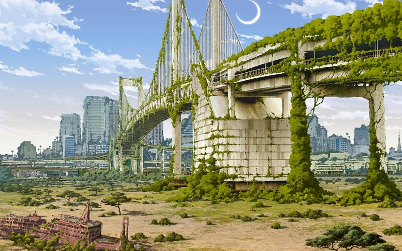 Overgrown Bridge Ruins — Green