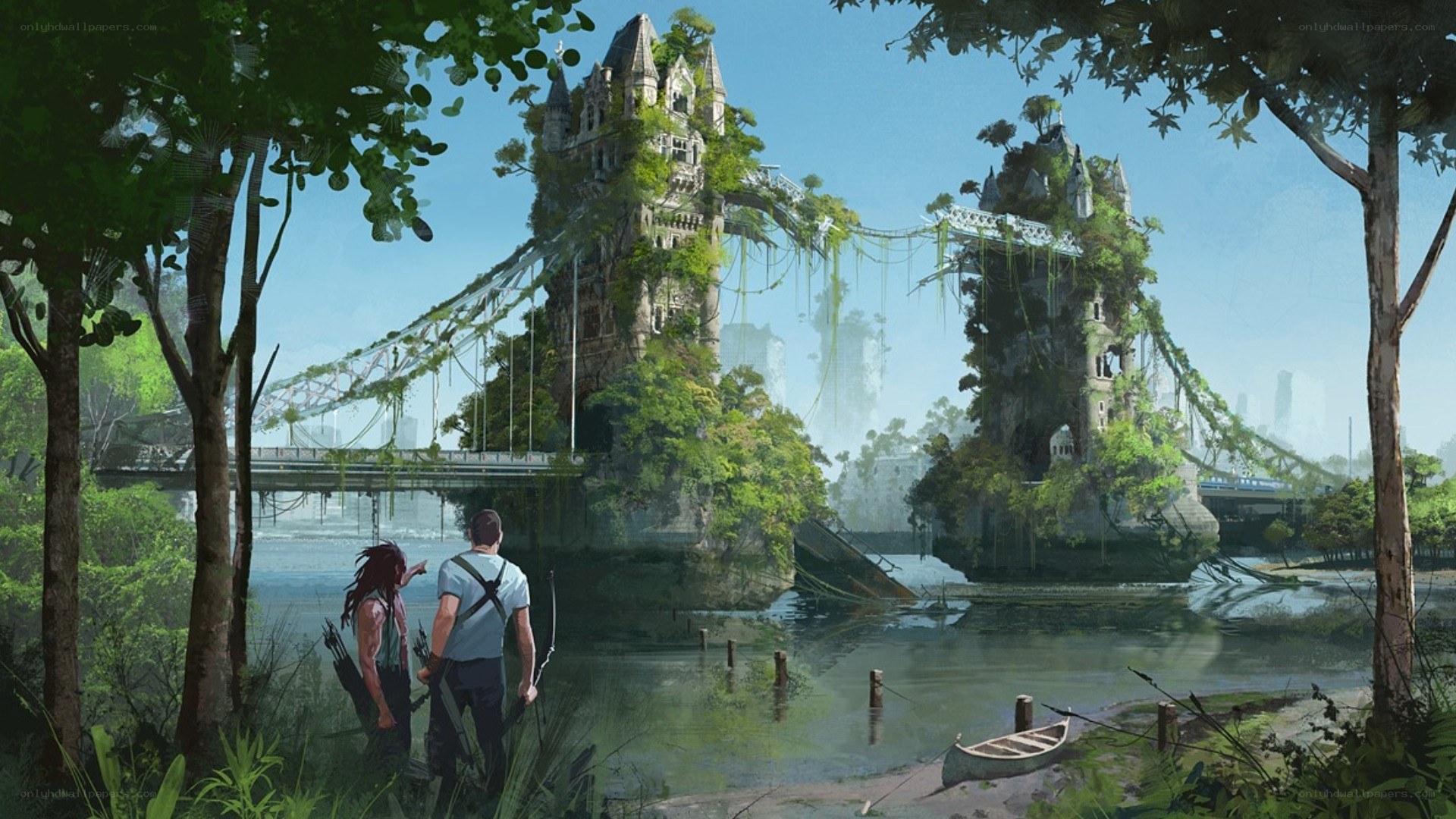Overgrown bridge ruins