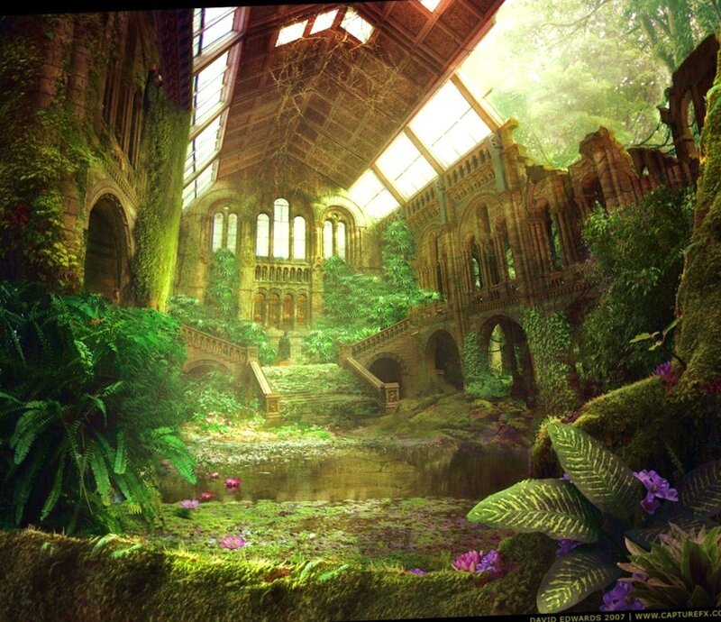 Overgrown Cathedral Ruins — Green, Serene