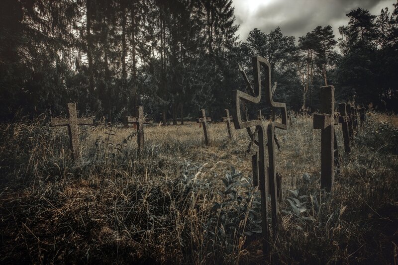Overgrown Cemetery Crosses